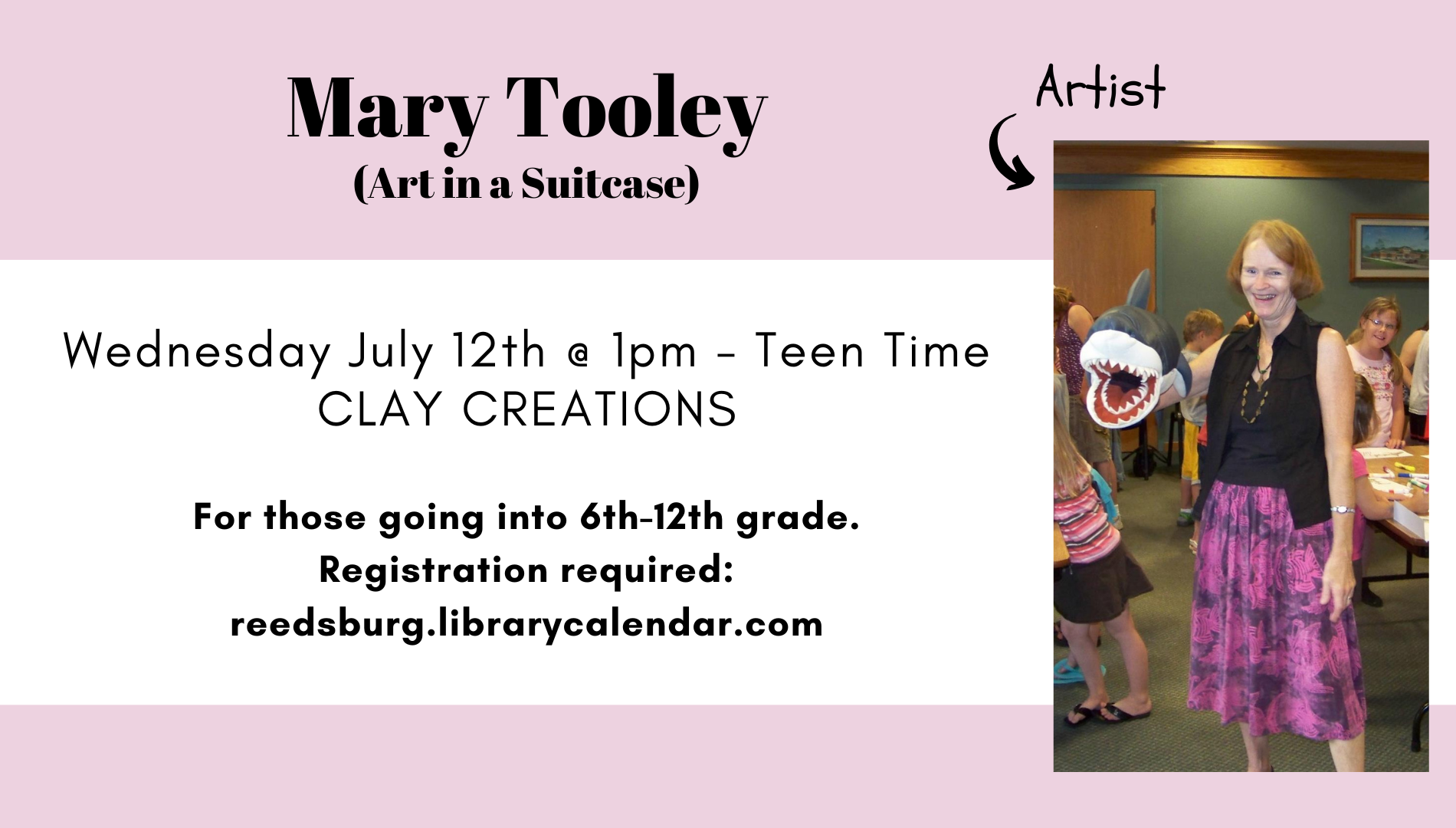 Registration required for this clay Teen Time program with Mary Tooley.