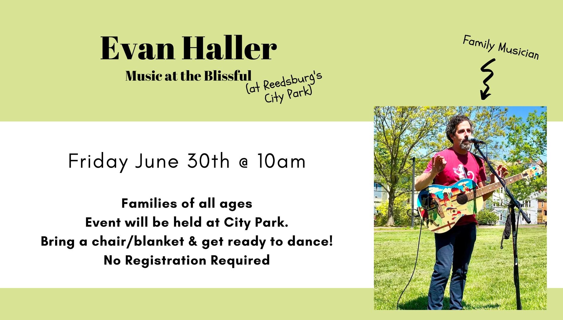 Evan Haller will be at City Park, weather permitting.