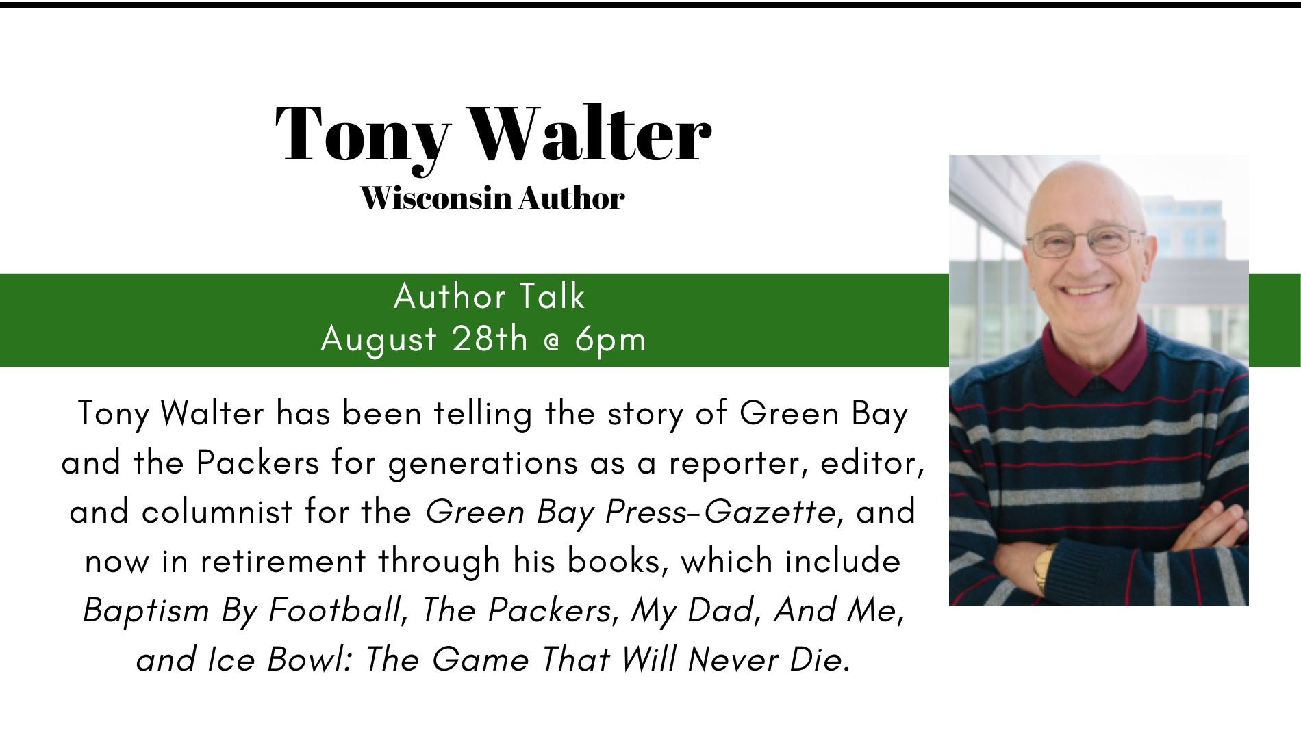 Photo of Tony Walter. Author Talk, August 28th at 6pm