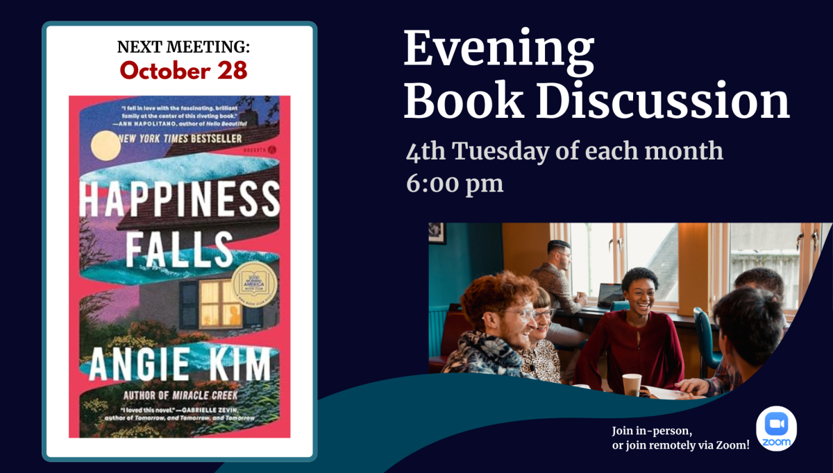 Evening Book Discussion October 28 at 6pm: Happiness Falls by Angie Kim